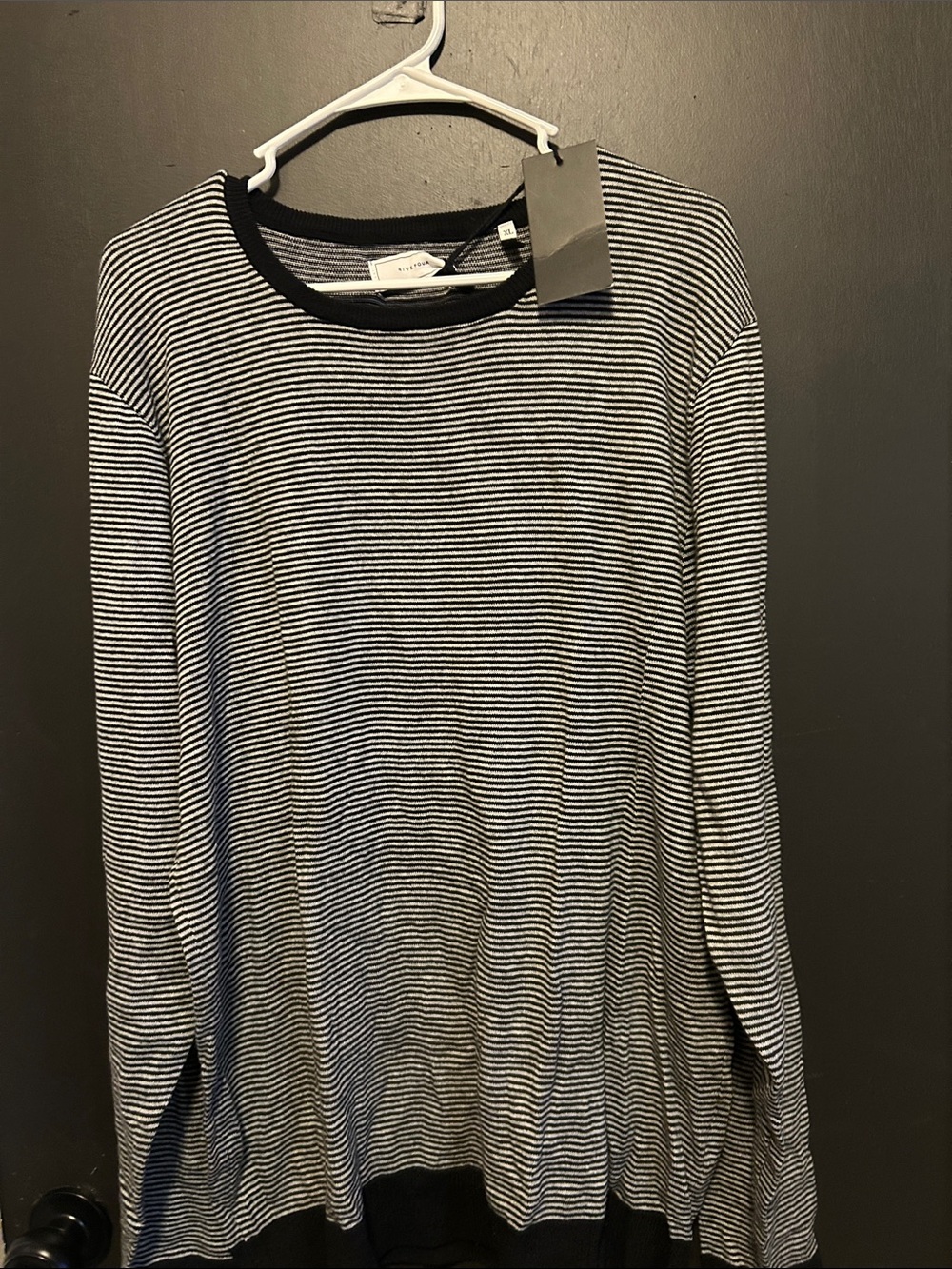 Women's Black & White Striped Long-Sleeve Crewneck Top